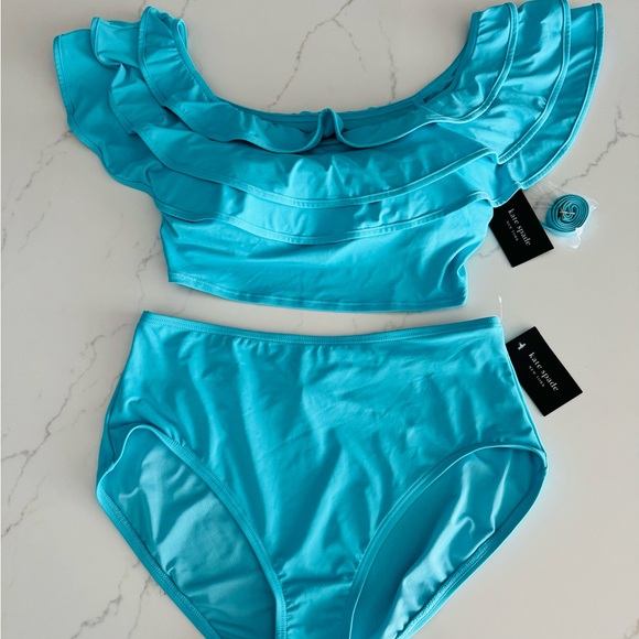 kate spade Other - Kate Spade New York Aqua Ruffle off the shoulder High waist two piece bikini set